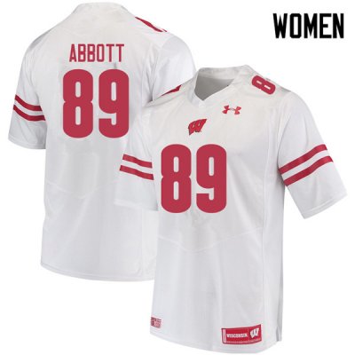 Women's Wisconsin Badgers NCAA #89 A.J. Abbott White Authentic Under Armour Stitched College Football Jersey OK31R13KD